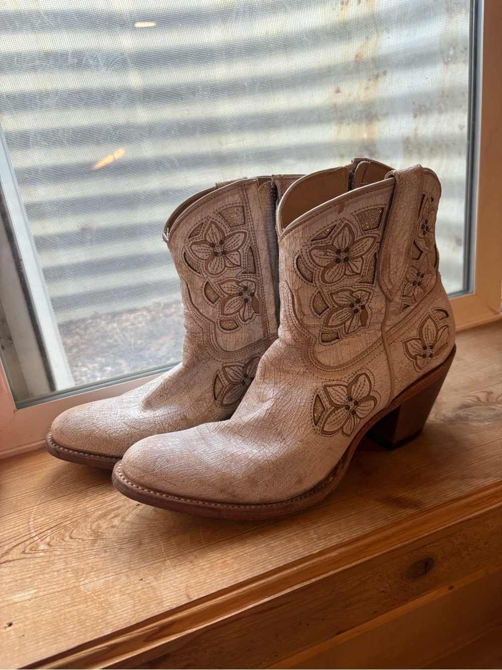Shyanne Floral Embroidered Ankle Booties - Cream Taupe